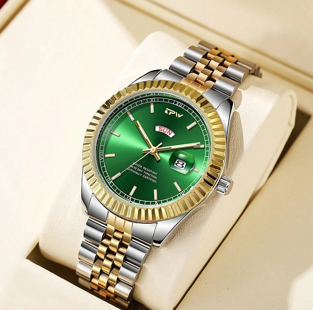 Montre bicolore fond vert cadran 40mm